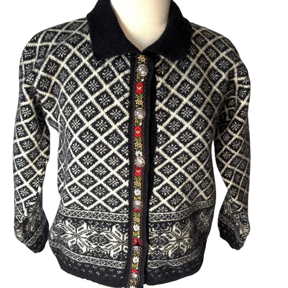 Vtg Alps Fine Women's Apparel 100% Wool Nordic Ski Cardigan Sweater Size Small